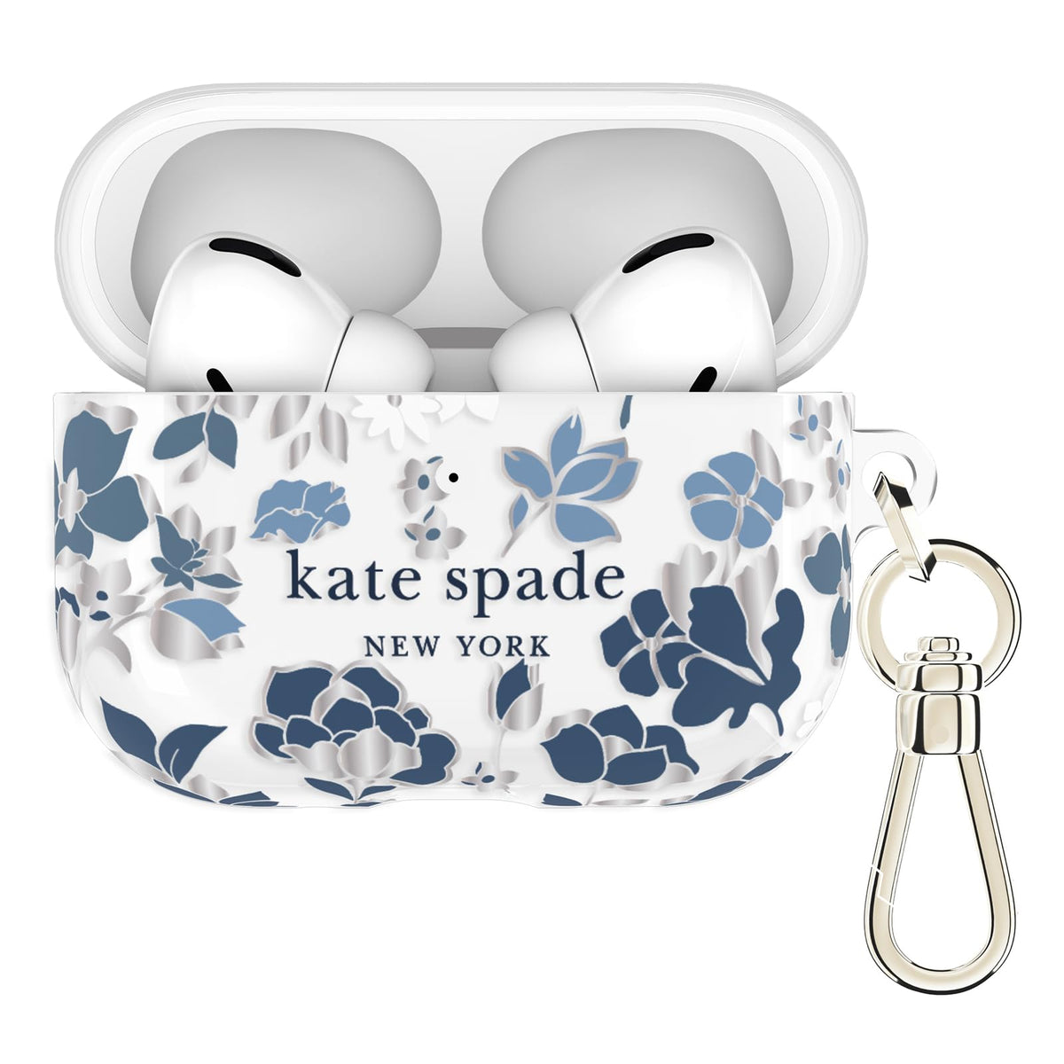 kate spade new york front view showing Flowerbed Blue case and brand finish for stylish protection