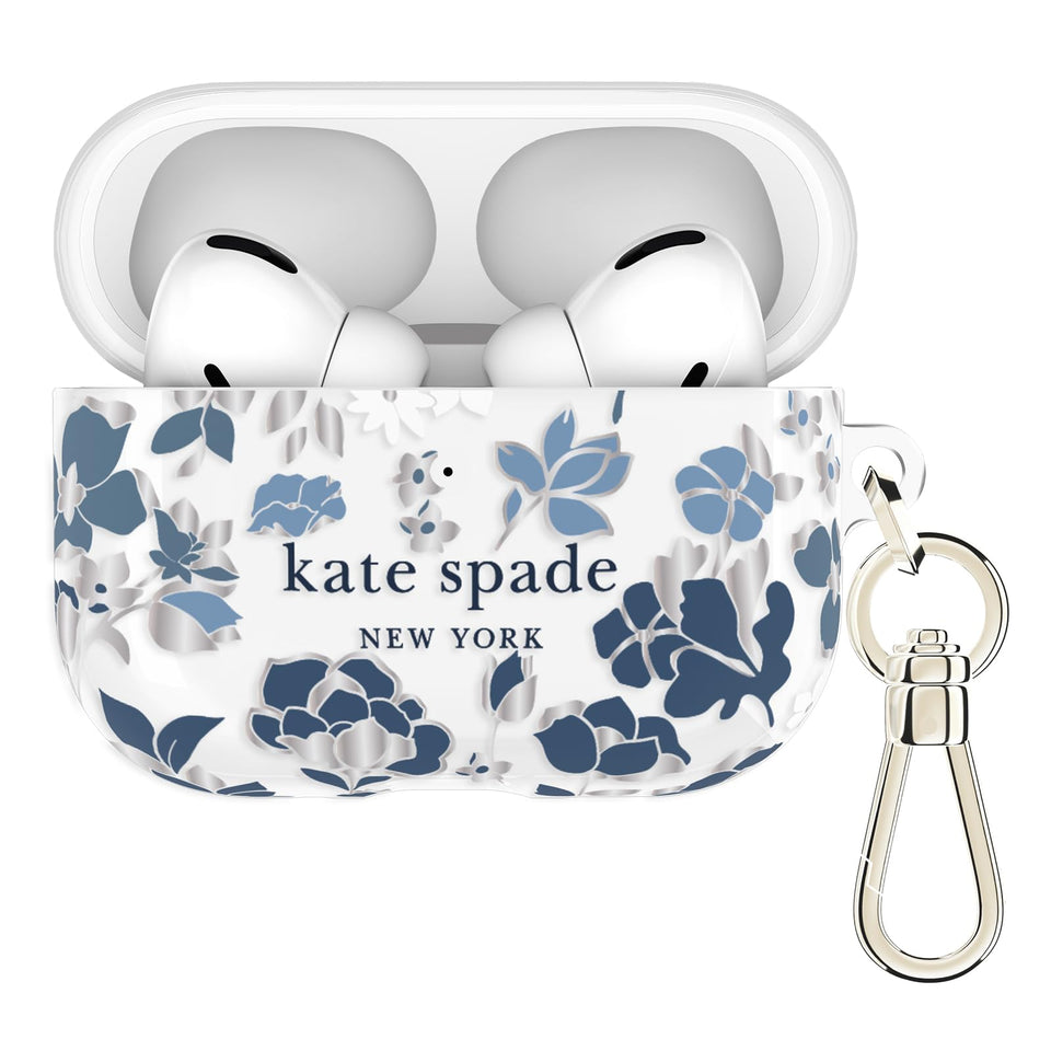 kate spade new york front view showing Flowerbed Blue case and brand finish for stylish protection
