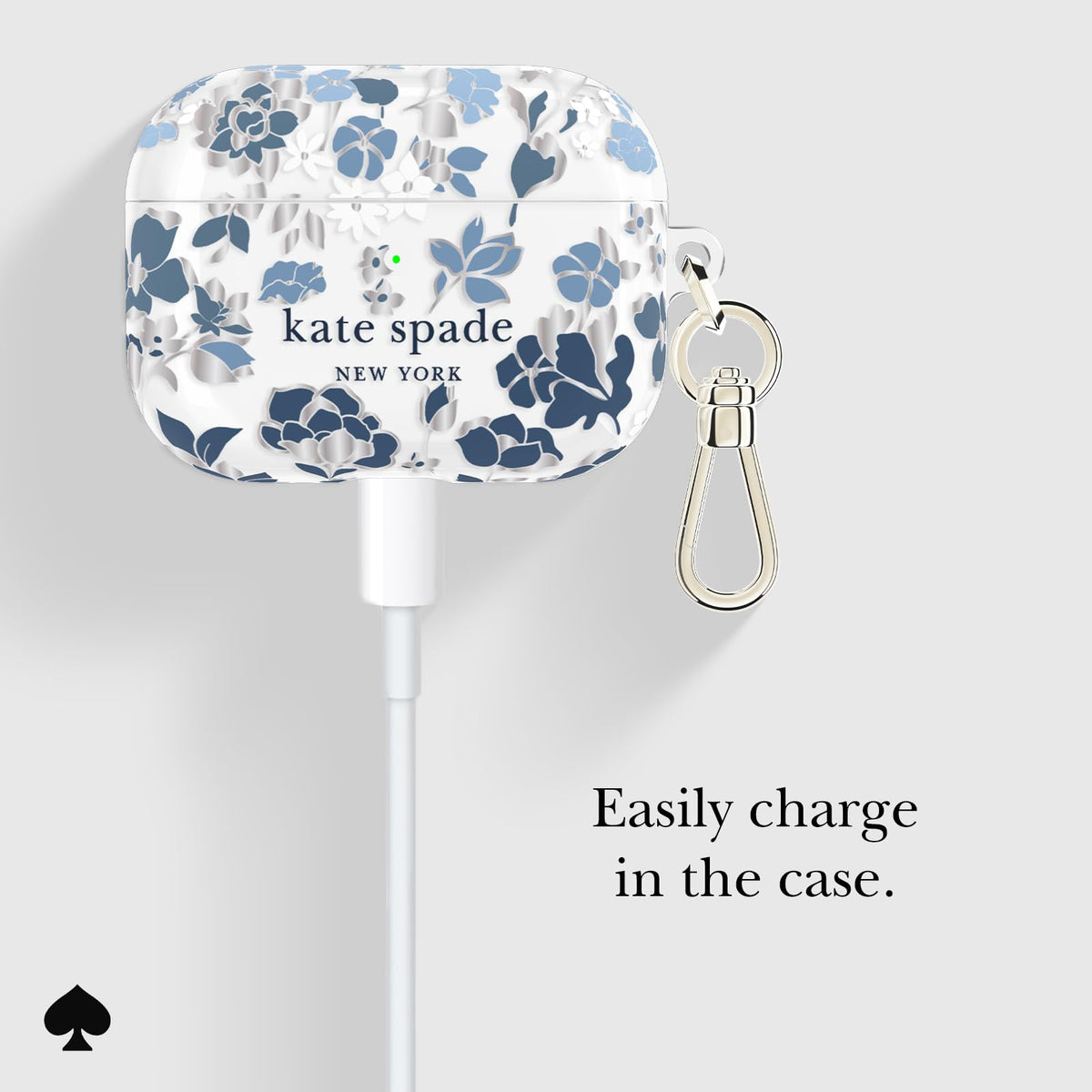 kate spade new york case clipped to a tote bag showing on-the-go accessibility benefit