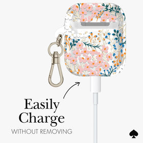 kate spade new york AirPods case, gold keychain on image, convenient on-the-go access