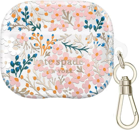 kate spade new york AirPods case with gold keychain, convenient on-the-go access.