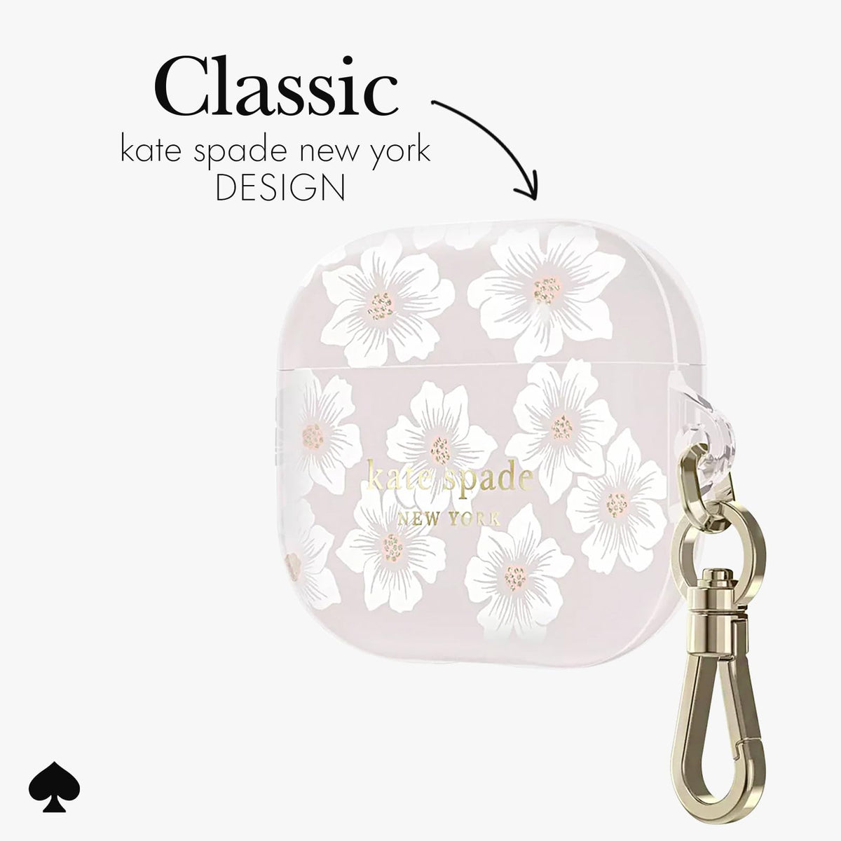 kate spade new york Hollyhock Cream AirPods case with keychain ring keeps pods handy