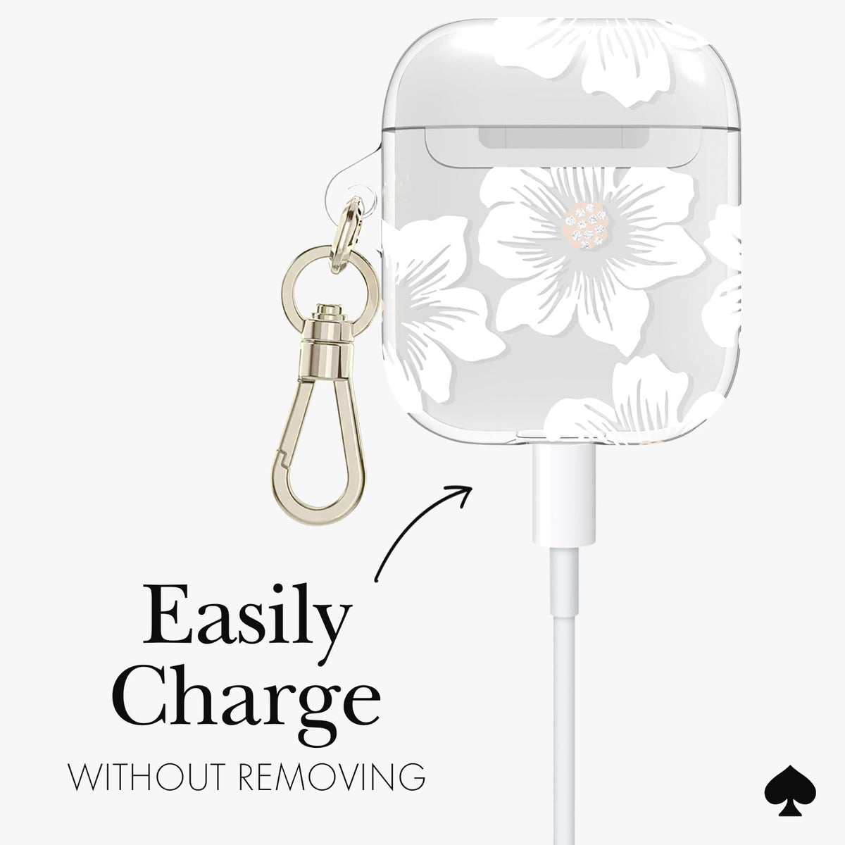 kate spade new york AirPods case keychain ring attached to bag for easy access