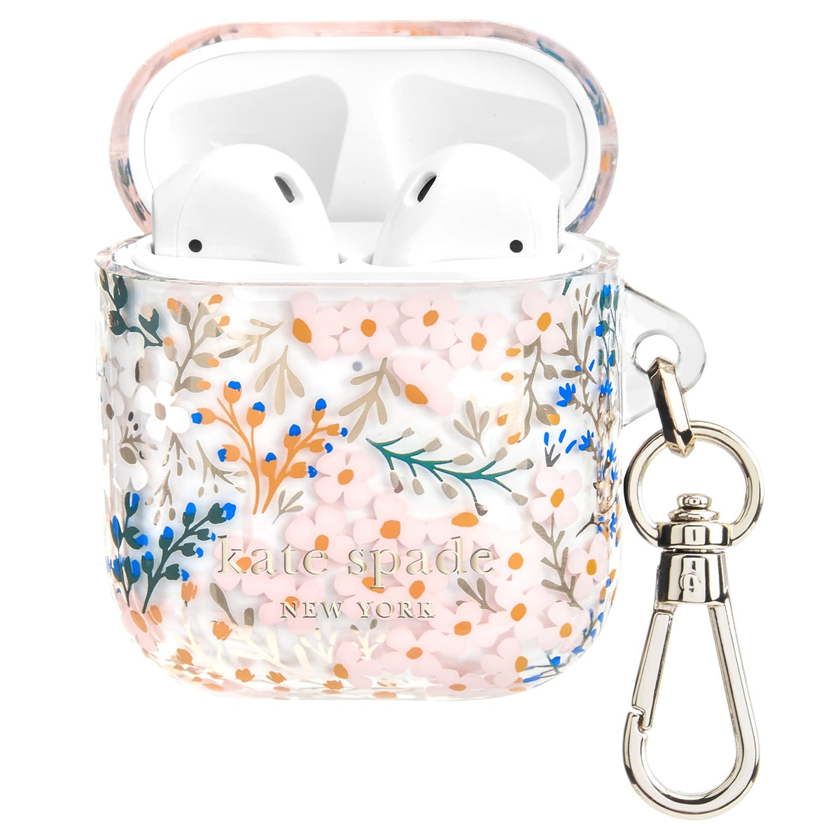 kate spade new york AirPods case, multi floral rose, front view for stylish protection