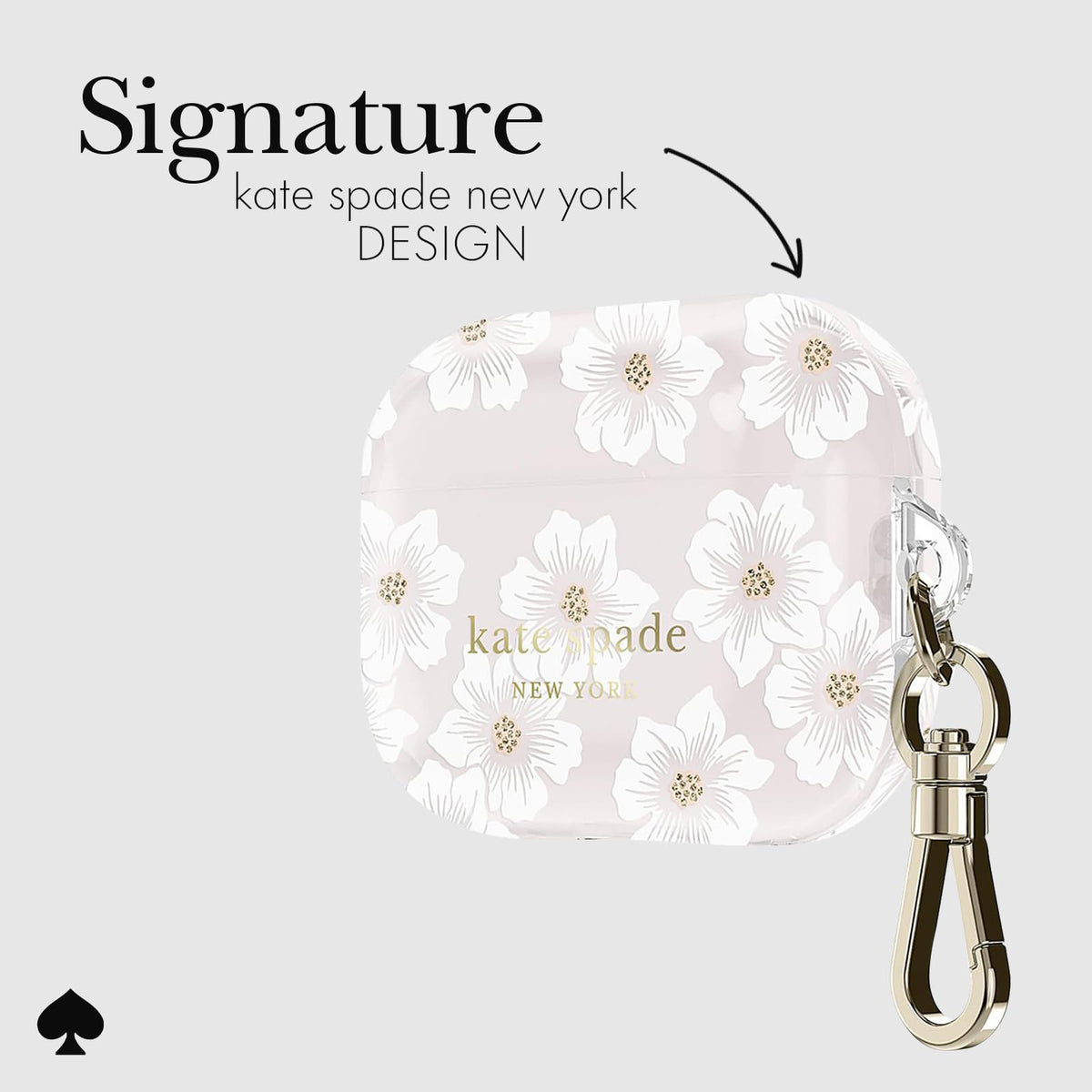 kate spade new york gold keychain ring clipped to a bag for hands-free carrying