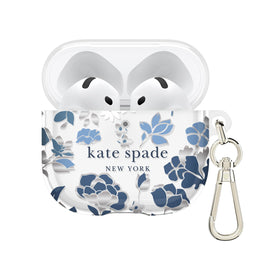 kate spade new york front view of Flowerbed Blue AirPods 4 case showing stylish protection