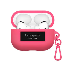 kate spade new york front view of Pom Pom Pink case showing brand and stylish protection