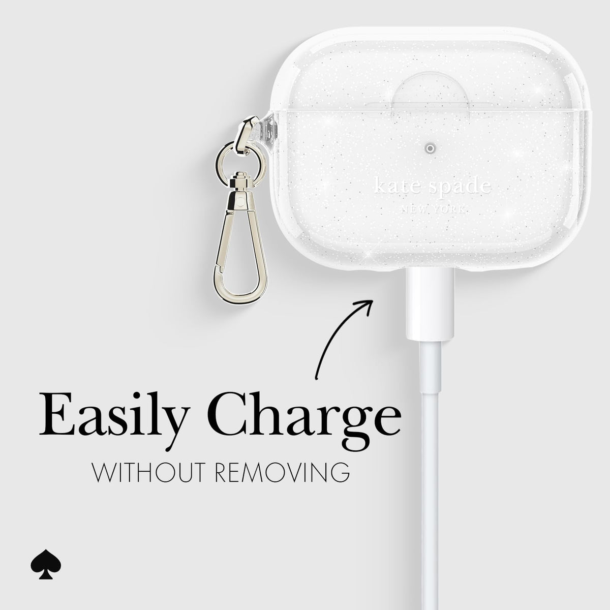 kate spade new york opened case with AirPods Pro demonstrating snug fit
