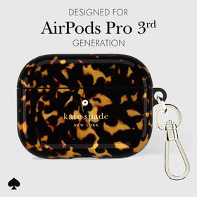 kate spade new york case beside AirPods for scale showing slim profile