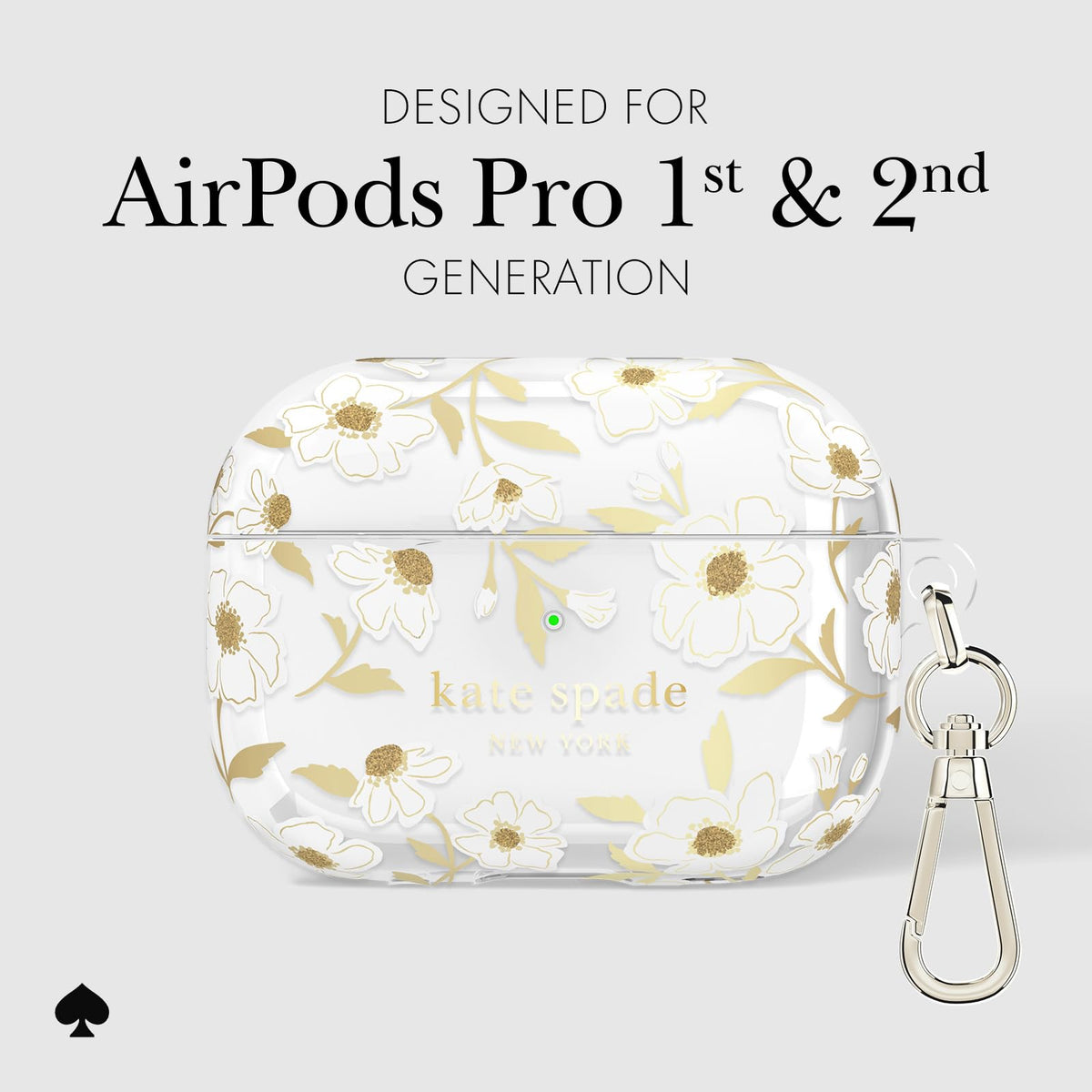 kate spade new york open case with AirPods inside demonstrating secure fit benefit