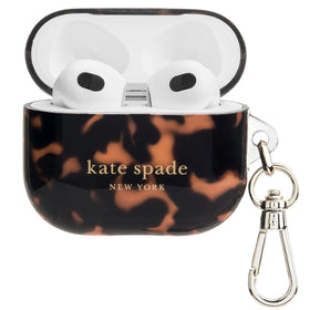 kate spade new york front view of tortoiseshell AirPods case shows slim protection