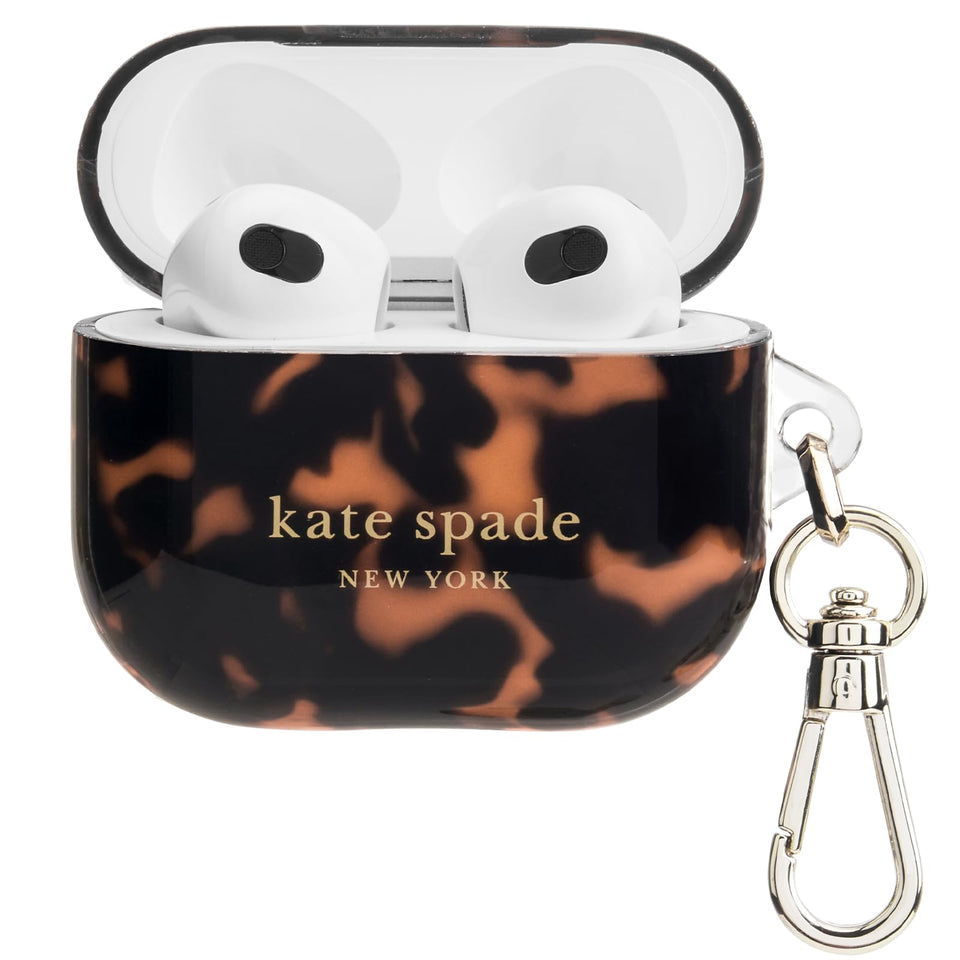 kate spade new york front view of tortoiseshell AirPods case shows slim protection