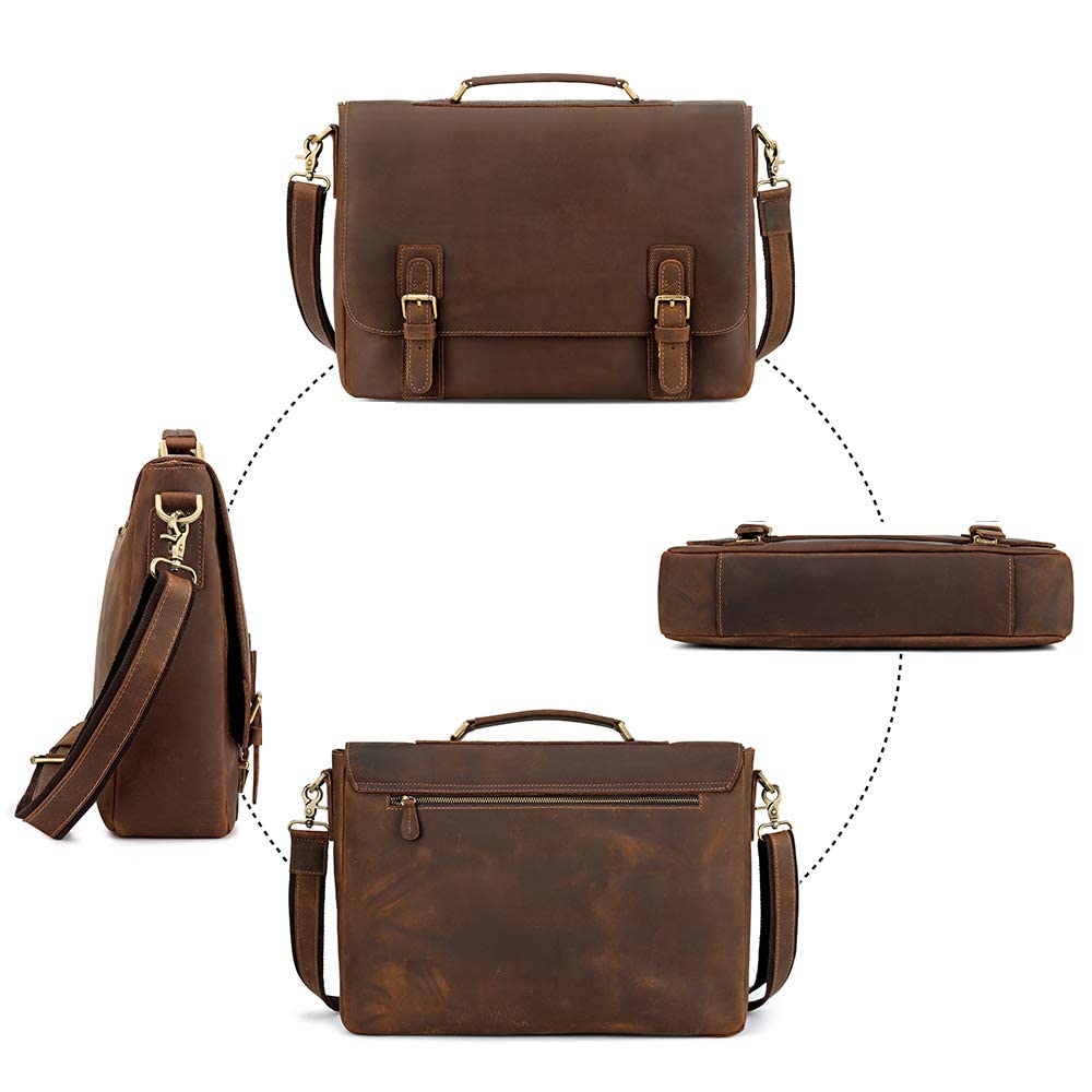 Kattee leather satchel interior pockets keeping laptop and files organized