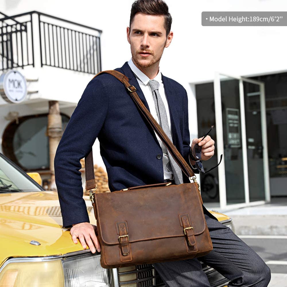 Kattee men's leather satchel top handle for versatile carry