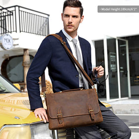 Kattee men's leather satchel top handle for versatile carry