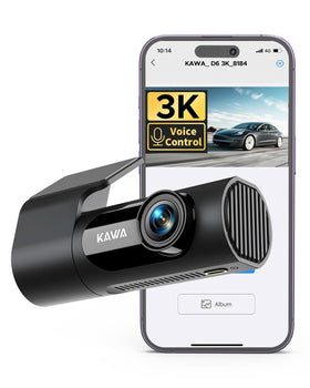 KAWA dash cam front view showing compact hidden design and clear recording benefit