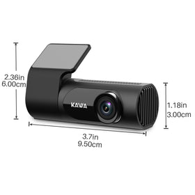 KAWA dash cam size comparison with credit card demonstrating compact scale