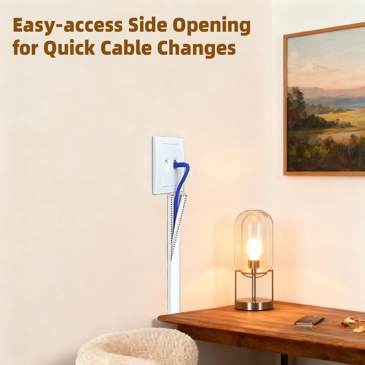 KAYLEINSTER adhesive one-cord concealer applied to wall for simple cable organization.