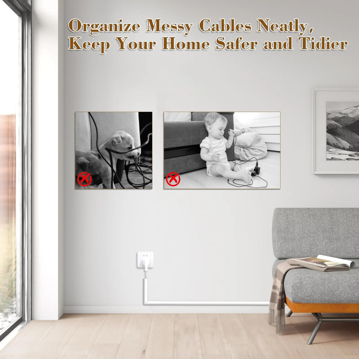 KAYLEINSTER cable raceway kit supports hidden wires behind desks and entertainment centers.