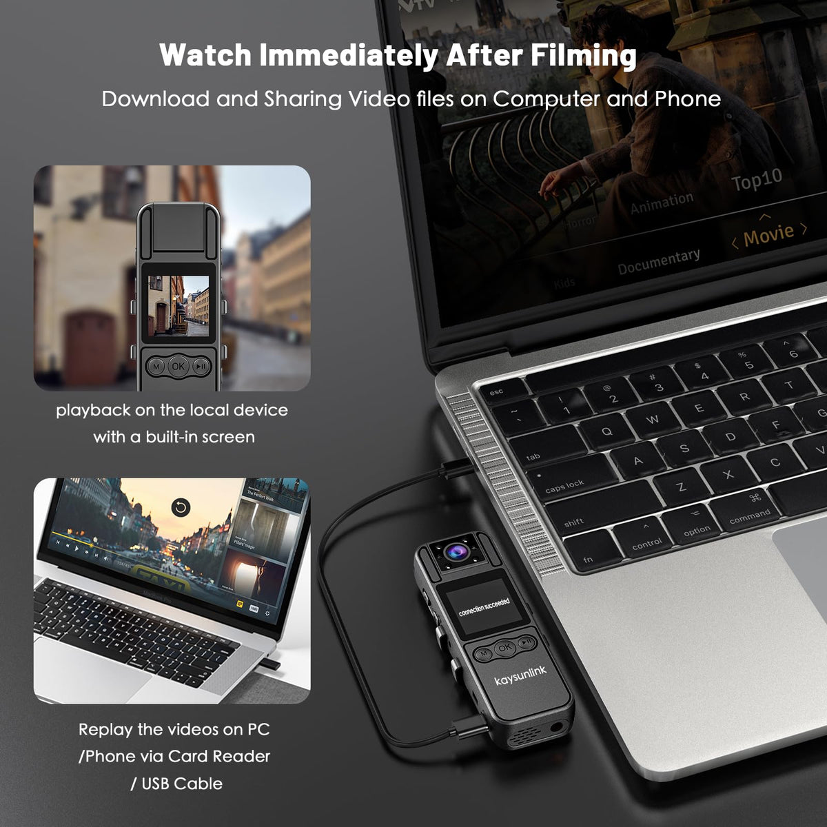 Kaysunlink built-in storage enables extended recording during sports and outdoor explorations