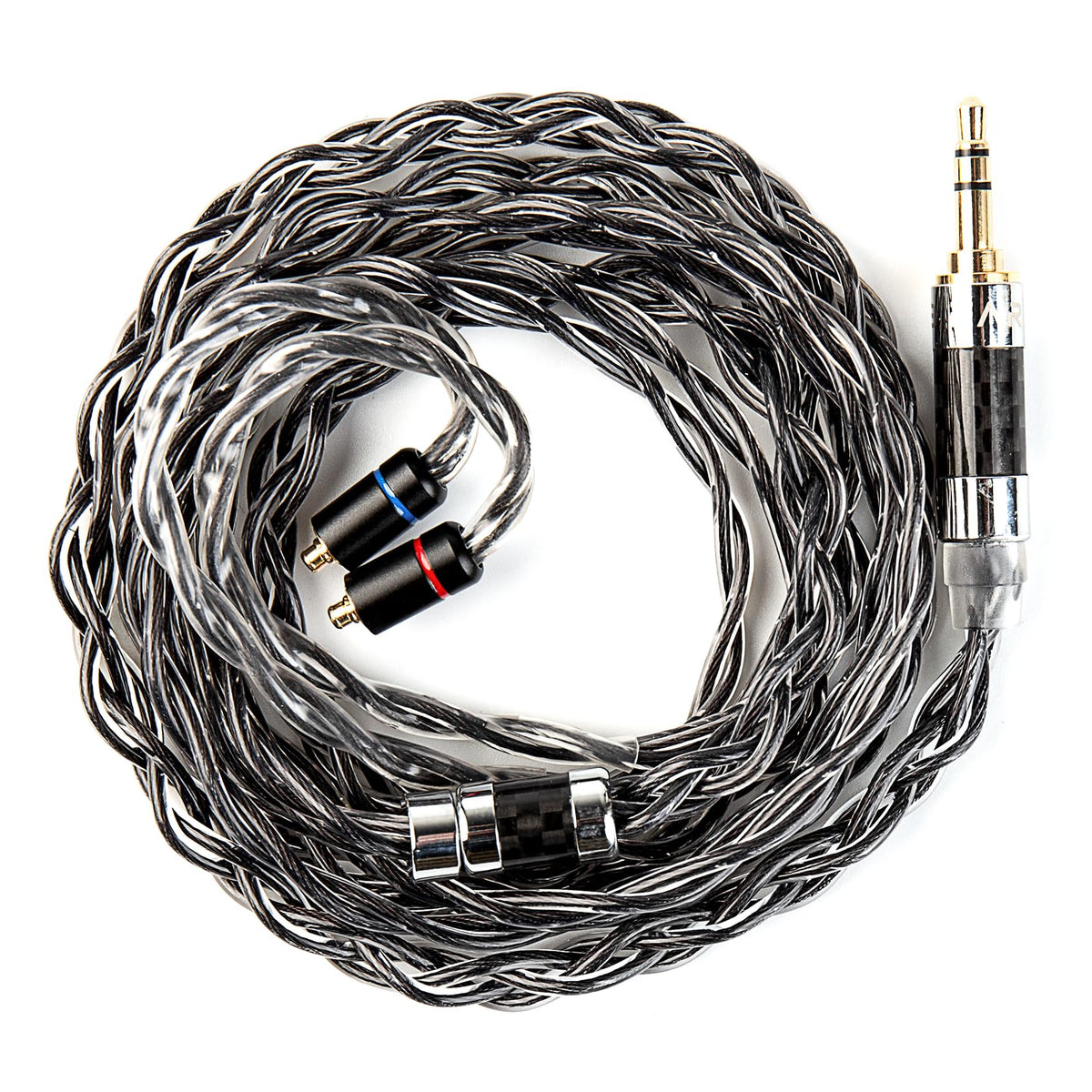 KBEAR Obsidian Black cable front view showing durable cross-braid for stable signal