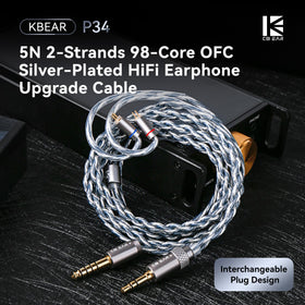 KBEAR P34 98-core OFC silver-plated cable for clearer signal.