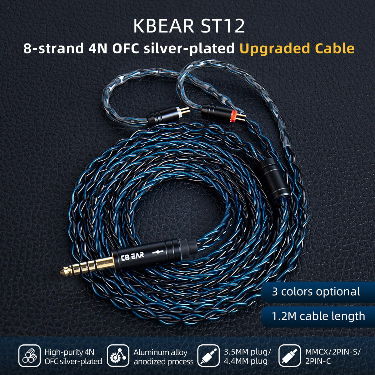 KBEAR ST12 2-pin connector enabling versatile earphone compatibility.
