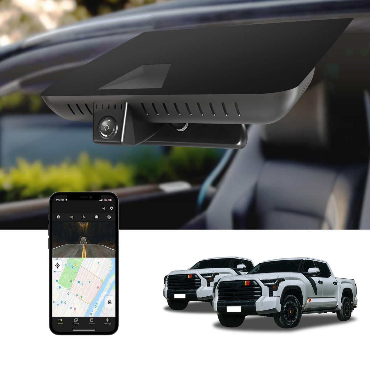 KBSYNT 4K dash cam in OEM-style housing for Toyota Tundra and Sequoia.