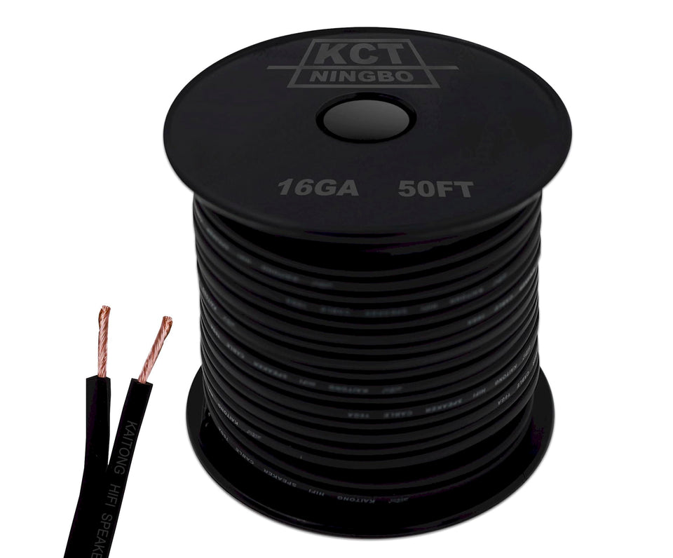 KCT 16AWG spool front view showing neat cable and label, reliable storage