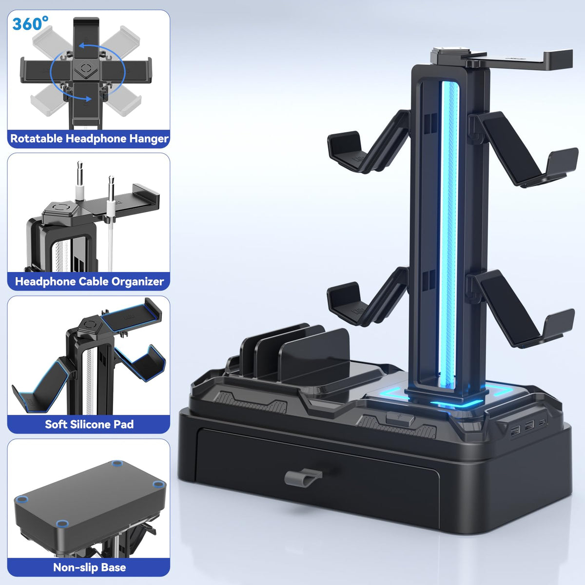 KDD rear ports showing two USB-A and one USB-C for multi-device charging