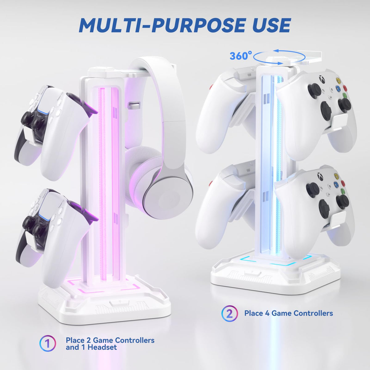 KDD headset stand includes cable organizers to manage wires neatly