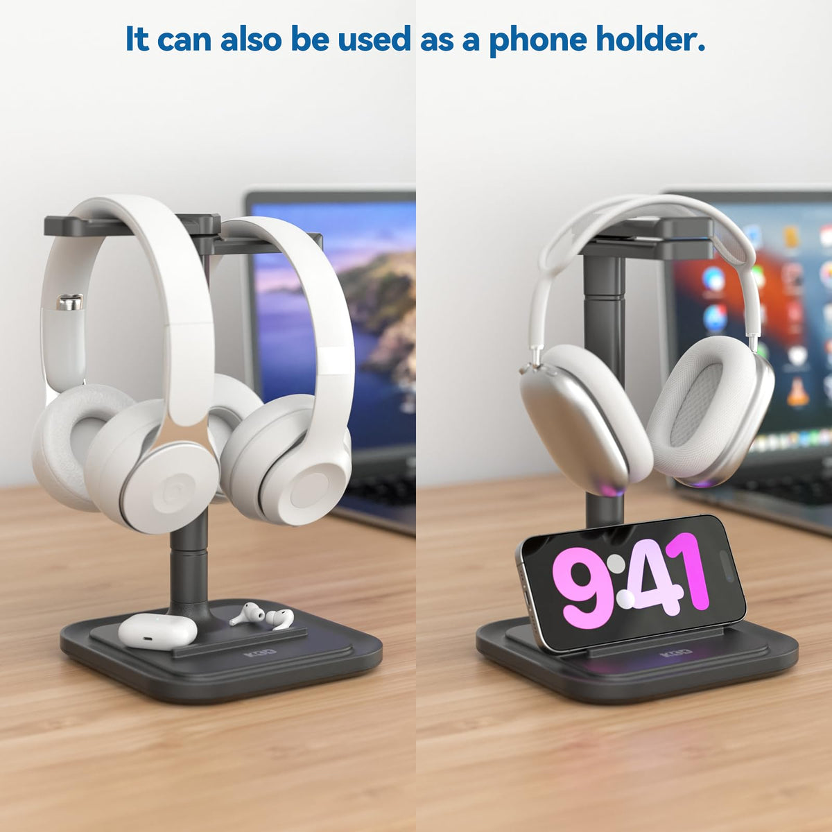 KDD dual headphone stand constructed from ABS and silicone