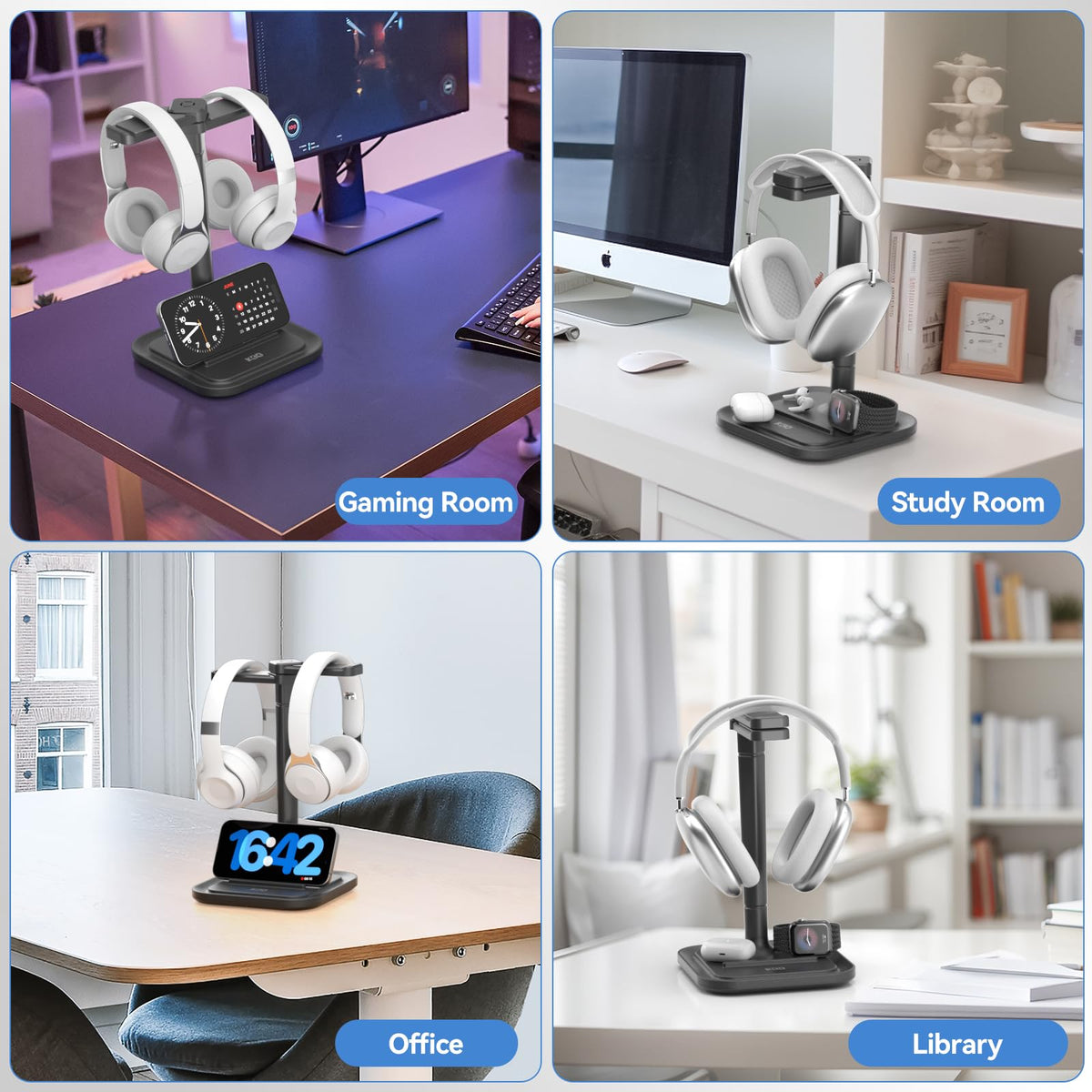 KDD dual headphone stand ideal for gaming rooms and study spaces