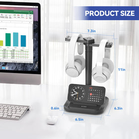 KDD dual headphone stand with phone holder supports phone viewing on desk