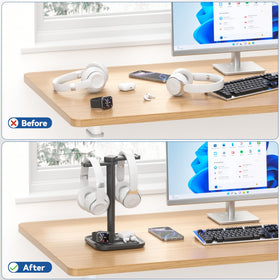 KDD dual headphone stand with silicone cushion protects headset surfaces