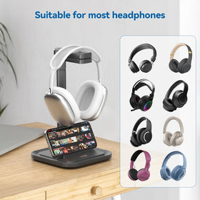 KDD dual headphone stand compatible with Bluetooth and gaming headsets