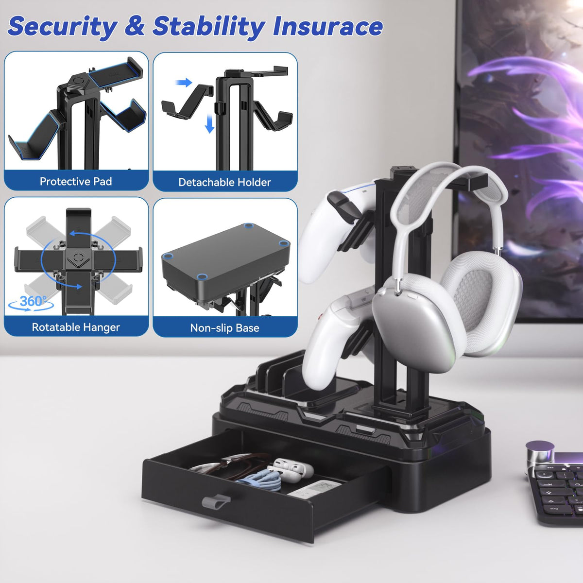 KDD Hidden Drawer stores small items, reducing desk clutter