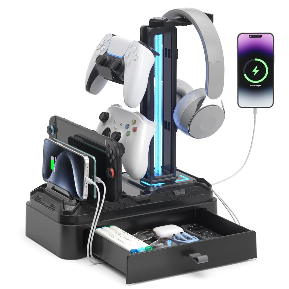 KDD front view of headset stand showing organized desk and visual appeal