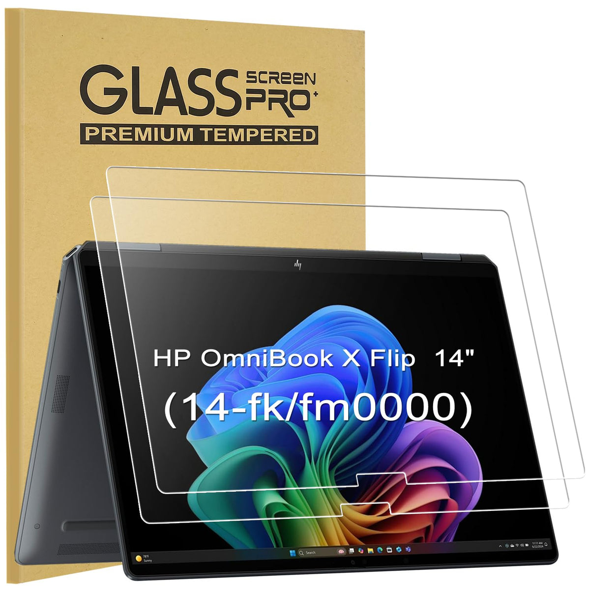 KEANBOLL 2-pack screen protector applied to HP OmniBook X Flip 14 display for crystal clarity