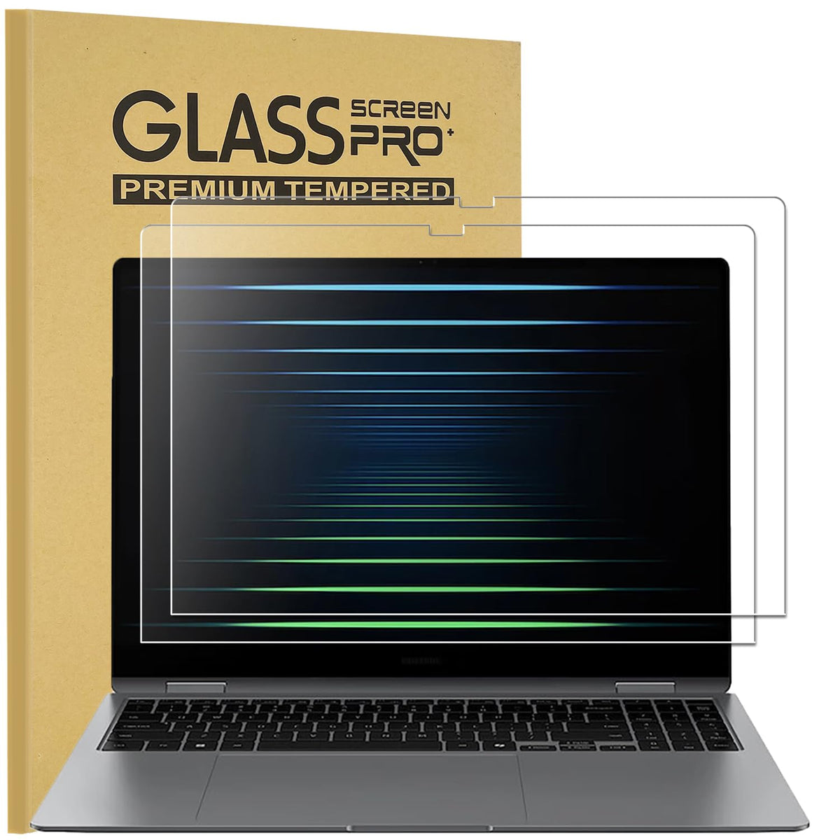 KEANBOLL 2-pack tempered glass protector for 16-inch Book5 Pro 360 front view showing ultra-clear protection