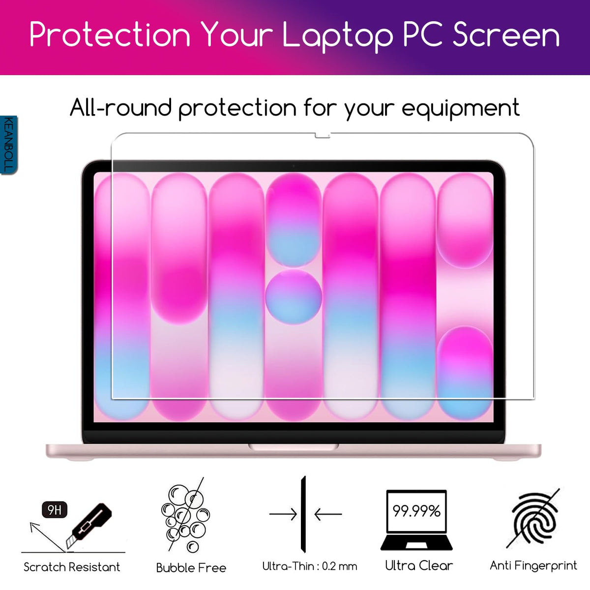 Close-up highlights 9H hardness protecting the screen from daily scratches.