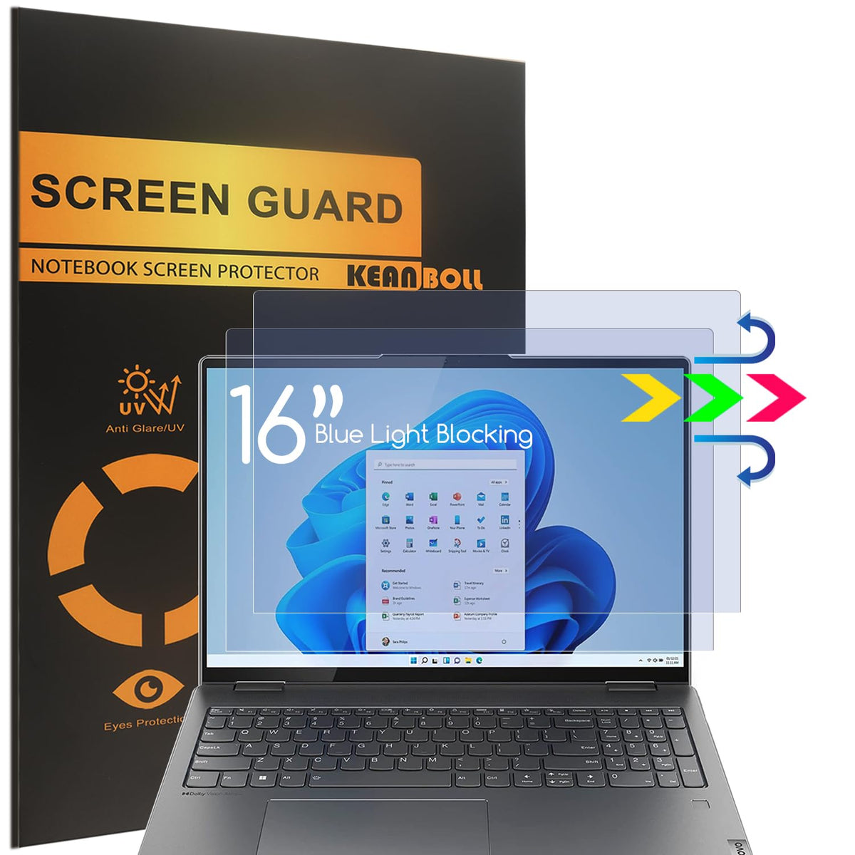 KEANBOLL Yoga 7i 16 screen protector front view with blue light filtering.