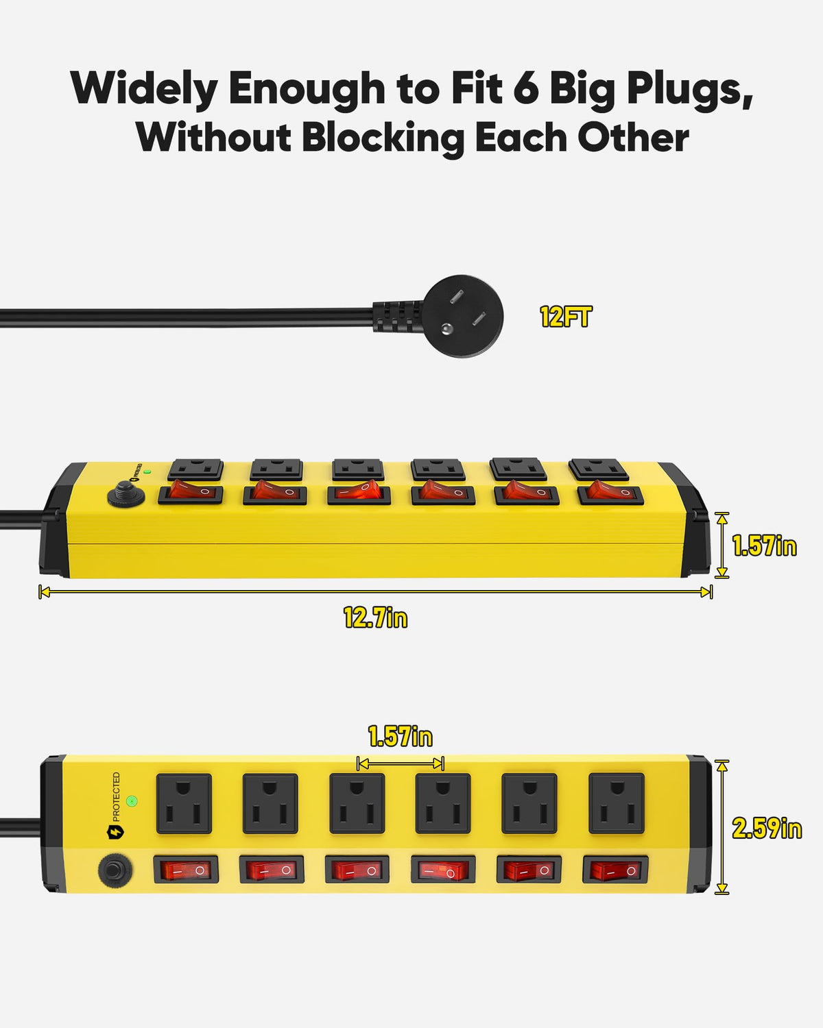 KEBEN 12ft cord and cord entry detail showing durable heavy-gauge cable benefit