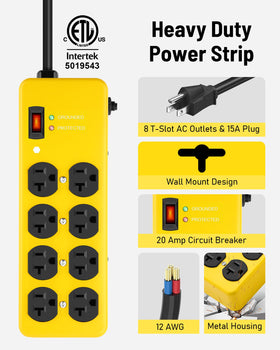 KEBEN close-up of T-slot outlets demonstrating versatile plug compatibility for 5-15 and 5-20 plugs
