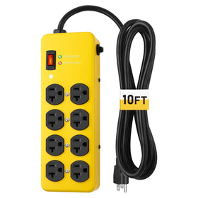 KeBen metal power strip front view showing eight T-slot outlets and durable housing for reliable power distribution