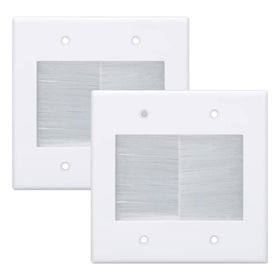 Kebulldola 2-Gang Brush Wall Plate assembly shows tidy cable pass-through.