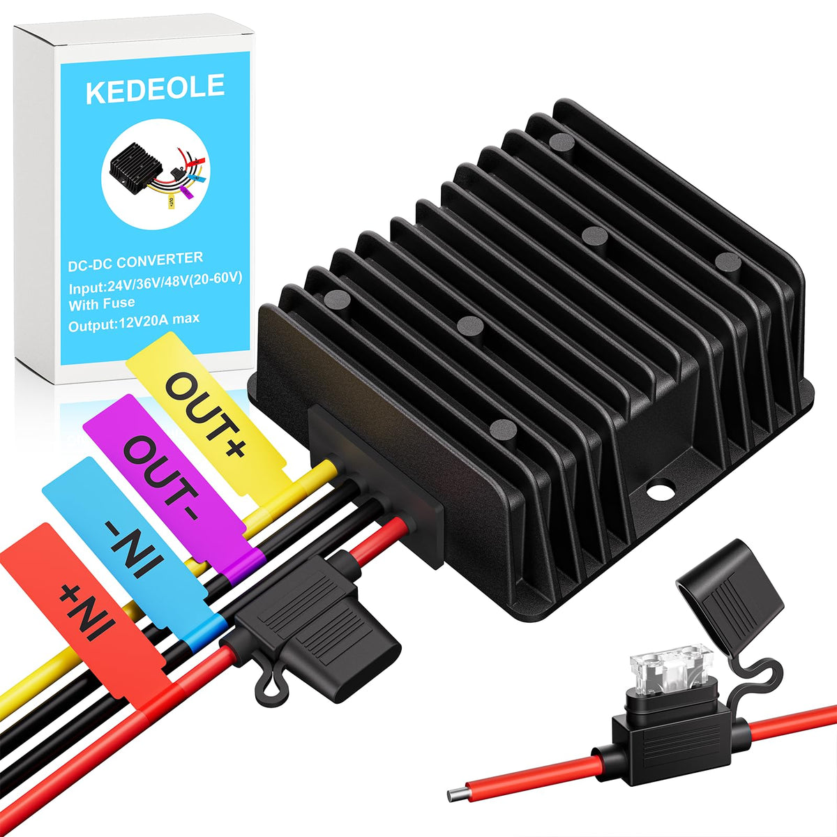 KEDEOLE 36V/48V to 12V converter housing for rugged off-road use.