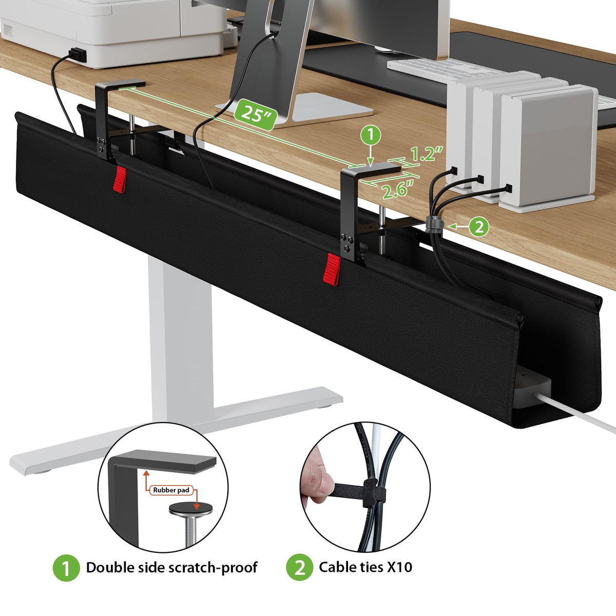 KEEGH mounted under desk showing wide storage and clean workspace benefit
