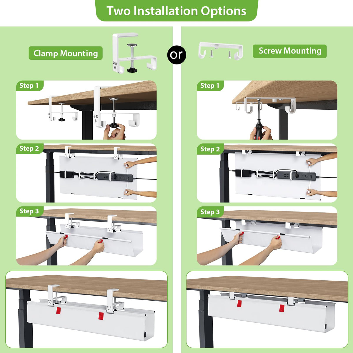 KEEGH fastening straps organizing cables inside the fabric tray