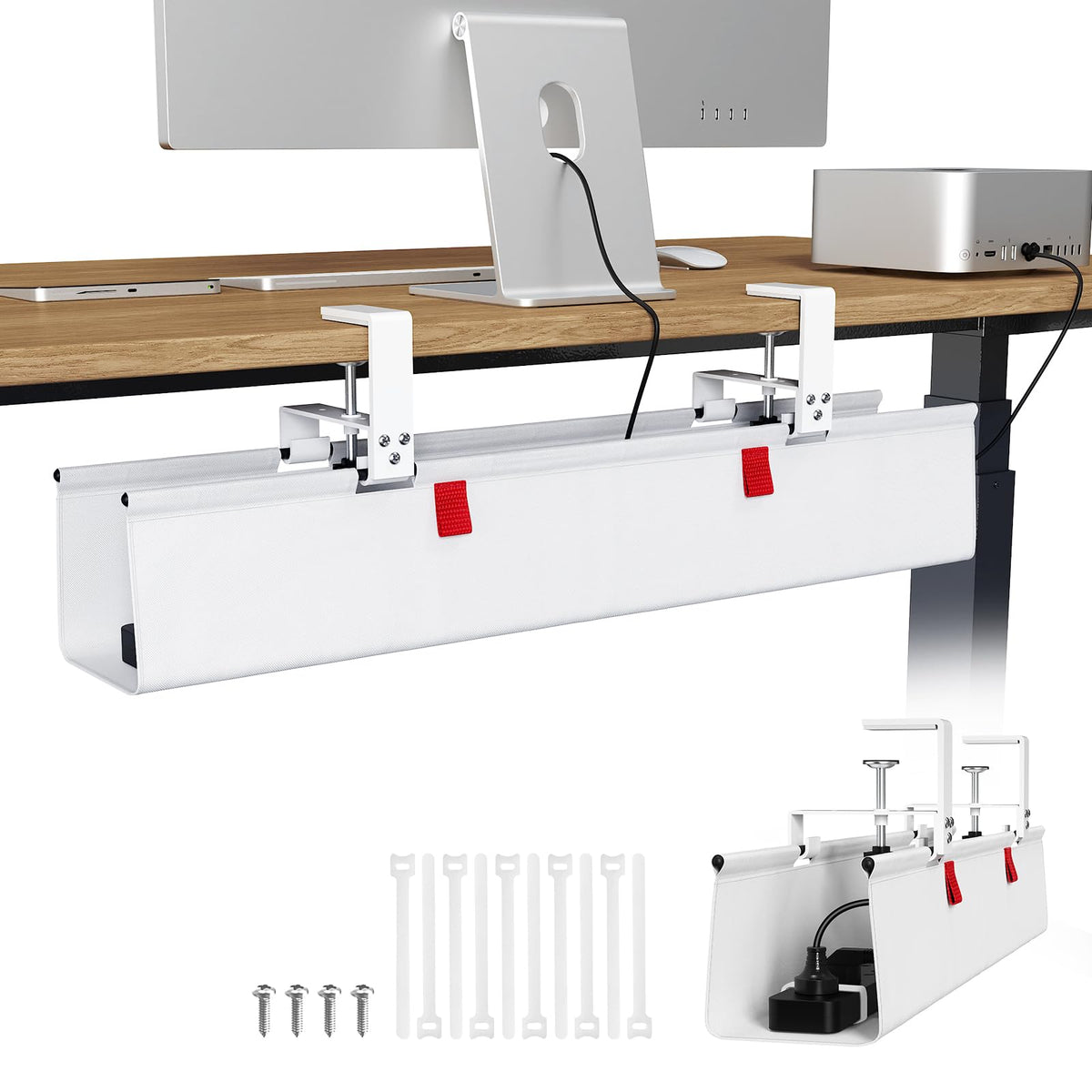 KEEGH front packaging showing 28-inch white cable tray and benefits